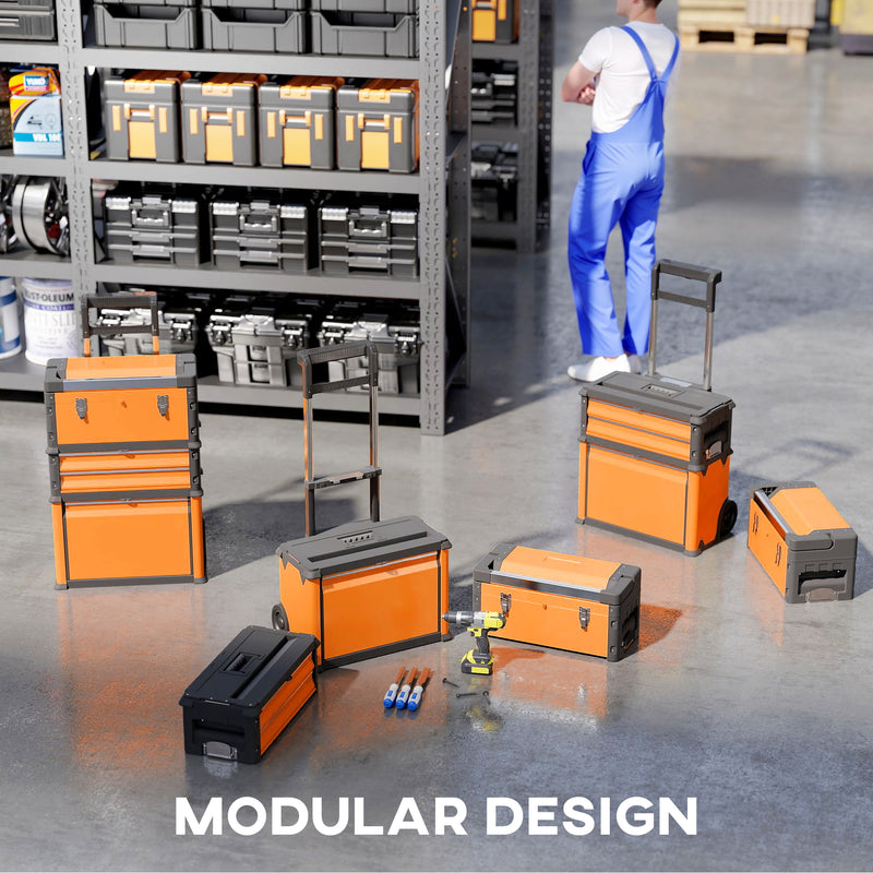 Load image into Gallery viewer, 3-in-1 Stackable Rolling Tool Box - Orange
