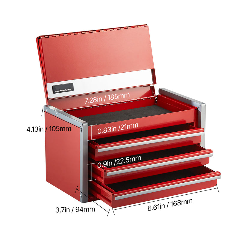 Load image into Gallery viewer, Tool Box 8.6-inch Portable Metal Tool Box 3 Drawers Tool Organizer Red
