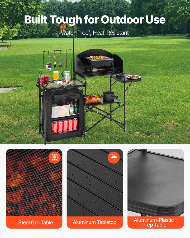 Load image into Gallery viewer, Camping Kitchen Table Portable Outdoor Cook Station Storage Windshield Aluminum
