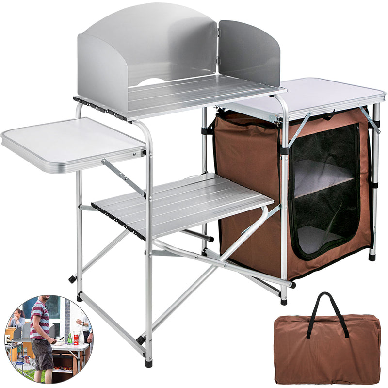 Load image into Gallery viewer, Camping Kitchen Table Picnic Cabinet Folding Cooking Storage Rack Portable Brown
