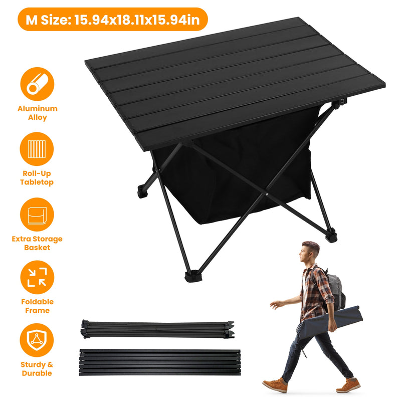Load image into Gallery viewer, 1Pc Foldable Camping Table With Storage Basket Rustproof Portable Aluminum Alloy Roll-Up Camping Table With Carrying Bag For Camping Hiking BBQ Picnic Fishing Fedex Shipping
