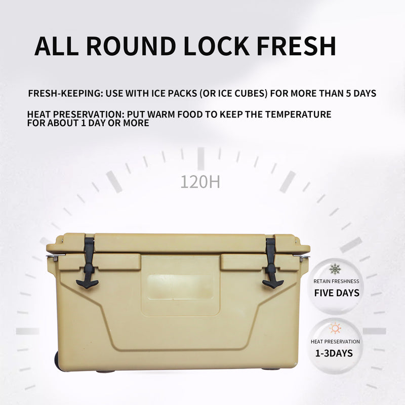 Load image into Gallery viewer, Khaki Color Ice Cooler Box 65QT Camping Ice Chest Beer Box Outdoor Fishing Cooler
