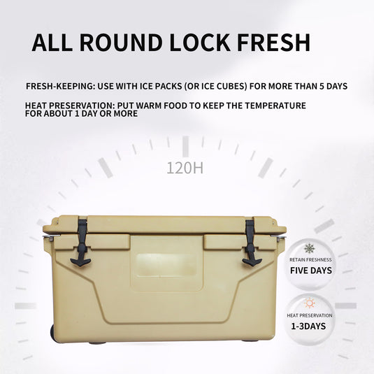 Khaki Color Ice Cooler Box 65QT Camping Ice Chest Beer Box Outdoor Fishing Cooler