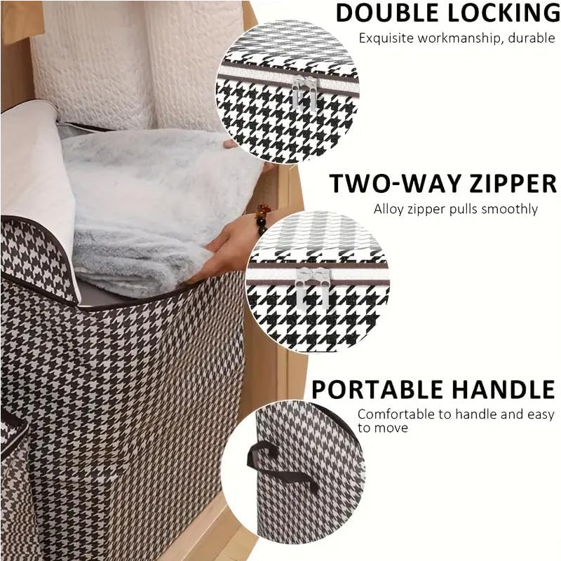 Load image into Gallery viewer, 3pcs Mixed Set,100L 140L 180L,Stylish Foldable Zippered Storage Bags, Travel Organizer,Large Capacity, Portable, Moisture-Proof Non-Woven Fabric Solution, Houndstooth Print
