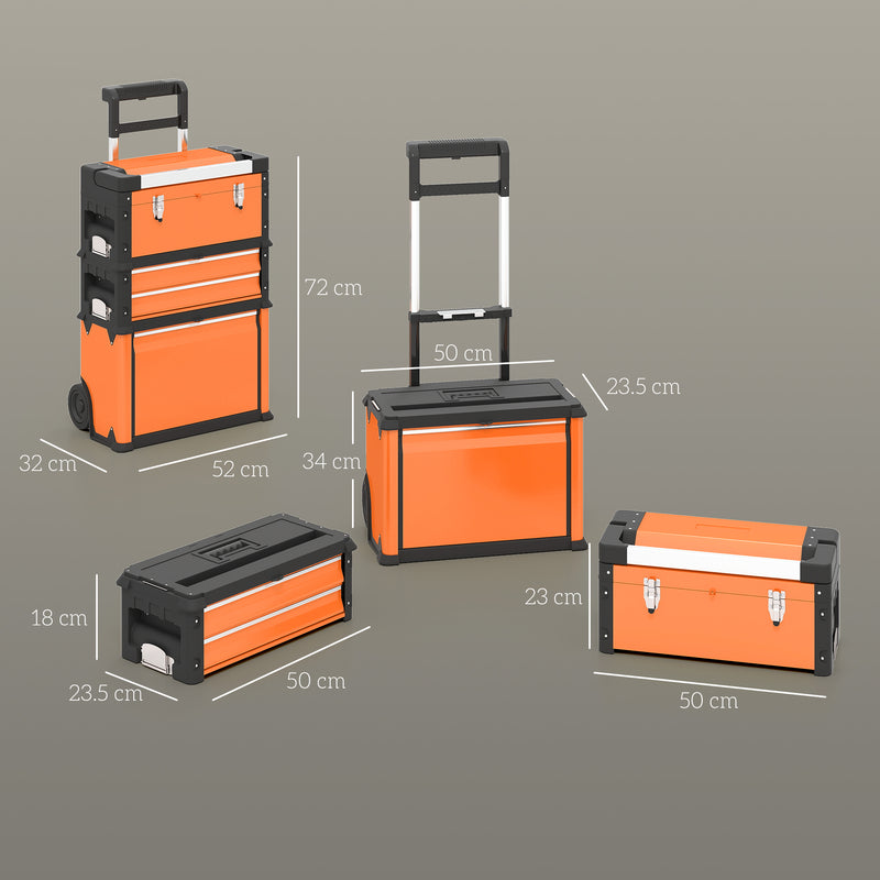 Load image into Gallery viewer, 3-in-1 Stackable Rolling Tool Box - Orange

