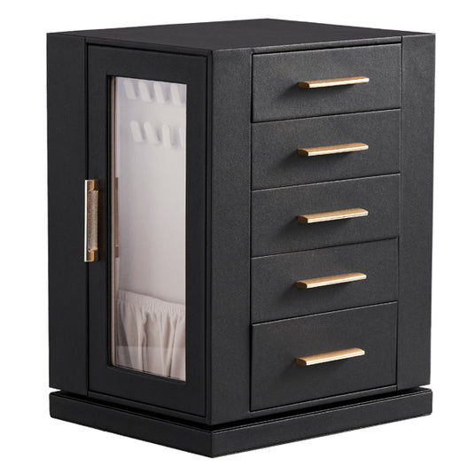 Four Sides With Storage, 5 Drawers That Can Rotate. Black Cabinet Body,   Velvet Fabric. Necklace Box.