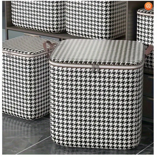 3pcs Mixed Set,100L 140L 180L,Stylish Foldable Zippered Storage Bags, Travel Organizer,Large Capacity, Portable, Moisture-Proof Non-Woven Fabric Solution, Houndstooth Print