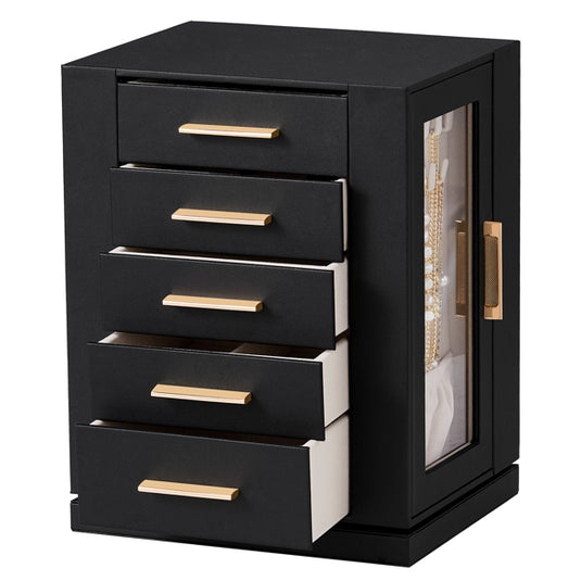 Four Sides With Storage, 5 Drawers That Can Rotate. Black Cabinet Body,   Velvet Fabric. Necklace Box.