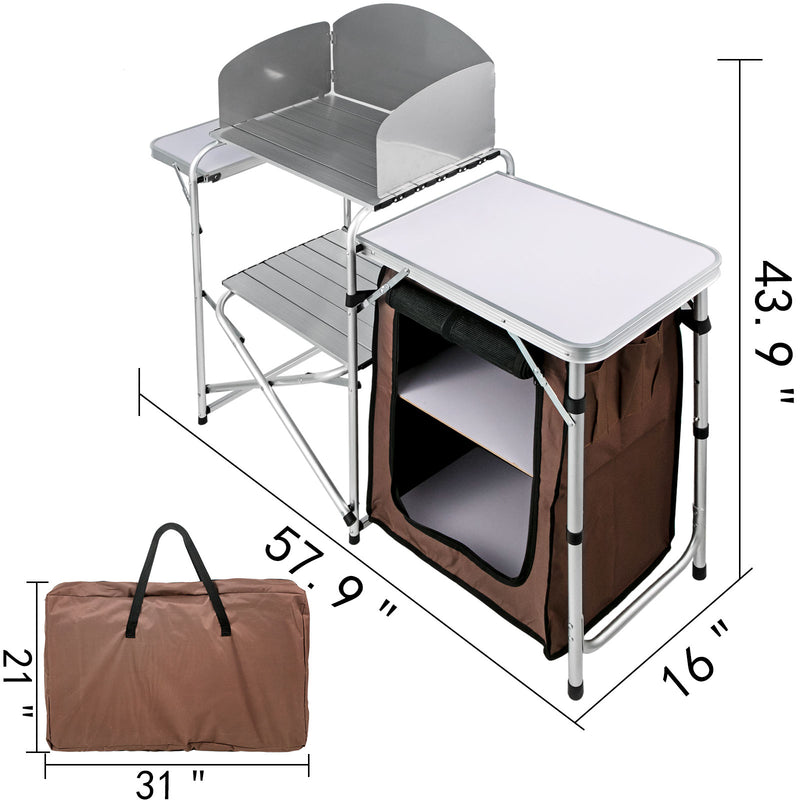 Load image into Gallery viewer, Camping Kitchen Table Picnic Cabinet Folding Cooking Storage Rack Portable Brown
