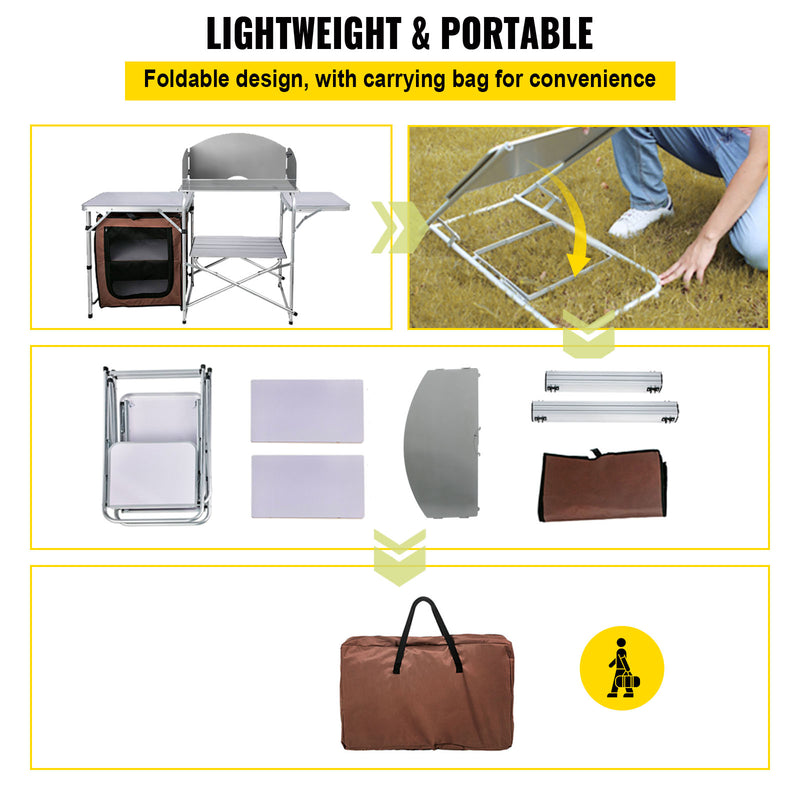 Load image into Gallery viewer, Camping Kitchen Table Picnic Cabinet Folding Cooking Storage Rack Portable Brown
