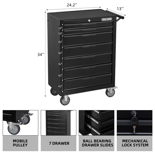 Tool Cabinet Tool Cart 24.2inch With Drawers And Wheels Metal Rolling Tool Box