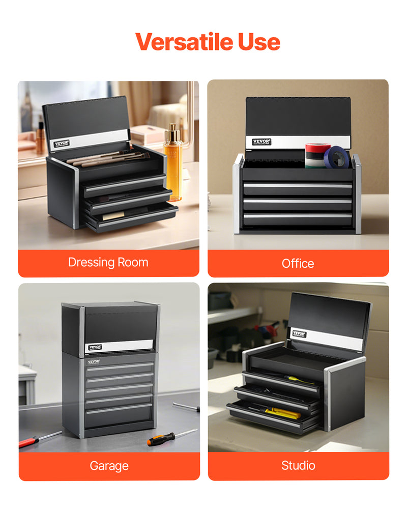 Load image into Gallery viewer, Tool Box 8.6-inch Portable Metal Tool Box With 3 Drawers Tool Organizer Black
