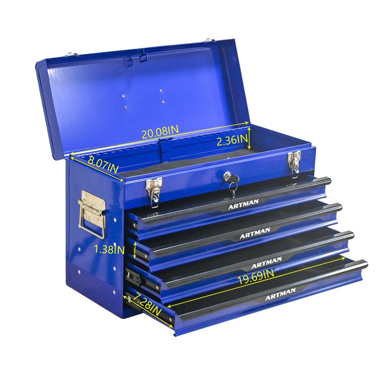 Load image into Gallery viewer, 20-inch Steel Portable Tool Box With Drawers - Tool Storage Box Organizer With Metal Lock Closure Device - Powder-coated Tool Storage Cabinet BLUE
