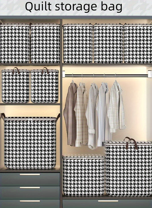 3pcs Mixed Set,100L 140L 180L,Stylish Foldable Zippered Storage Bags, Travel Organizer,Large Capacity, Portable, Moisture-Proof Non-Woven Fabric Solution, Houndstooth Print