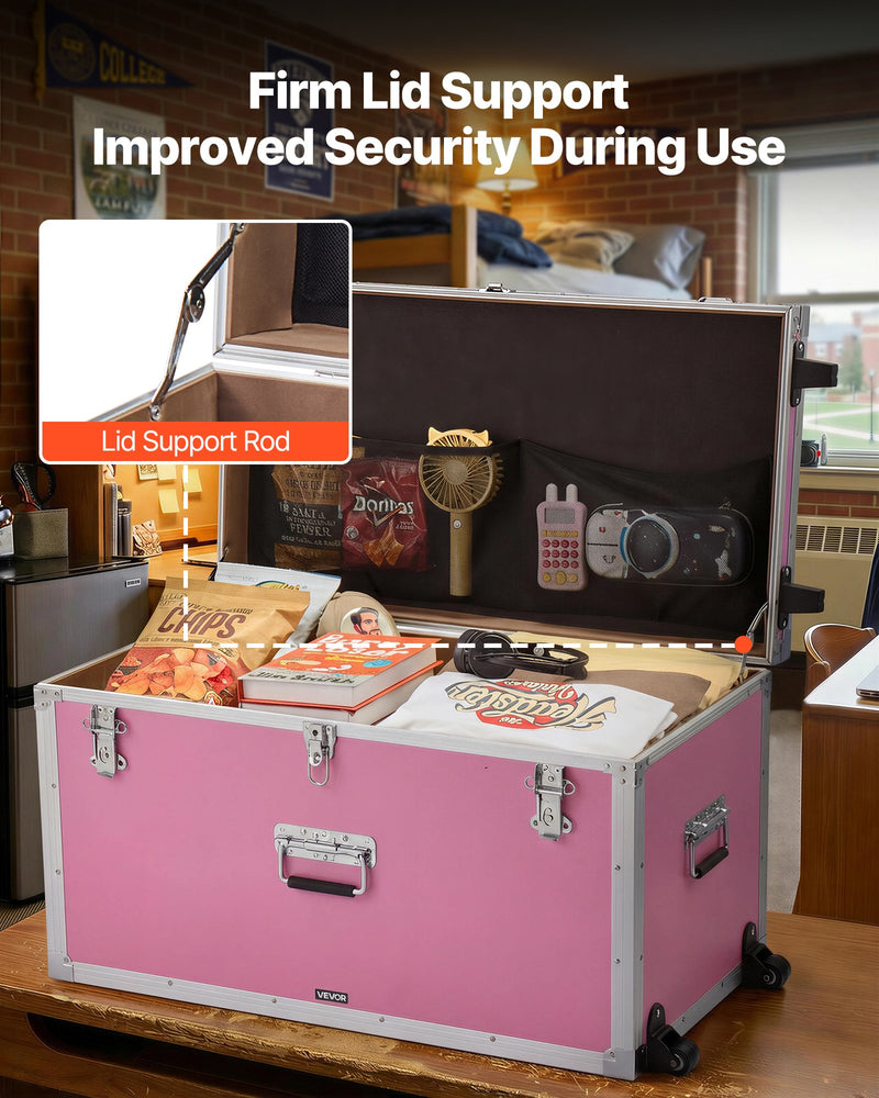 Load image into Gallery viewer, Metal Storage Trunk, Set Of 2, Wooden Suitcase Storage Boxes With Padlocks, Large Trunk Includes Casters &amp; 3 Metal Handles, Decorative Store Chest With Lids For Travel, Apartment, Dorm, Pink
