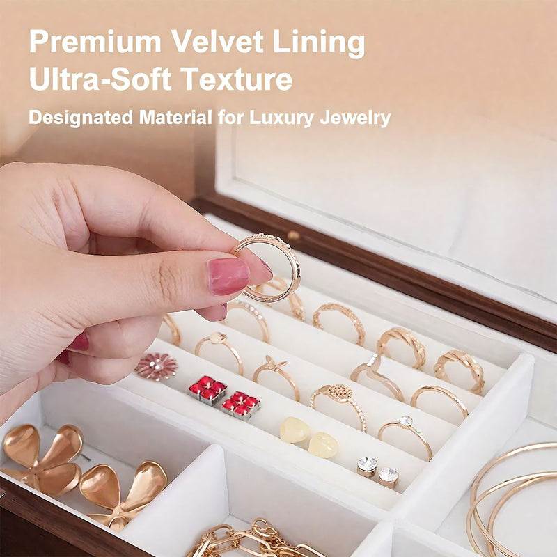 Load image into Gallery viewer, Solid Wood Jewelry Storage Box Ladies Retro Wooden Necklace Jewelry Bracelet Watch Display Box Handmade Wedding Birthday Anniversary Jewelry Box
