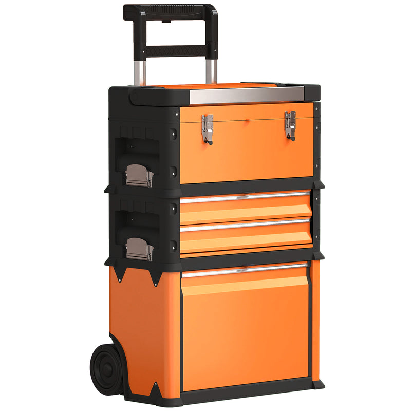 Load image into Gallery viewer, 3-in-1 Stackable Rolling Tool Box - Orange
