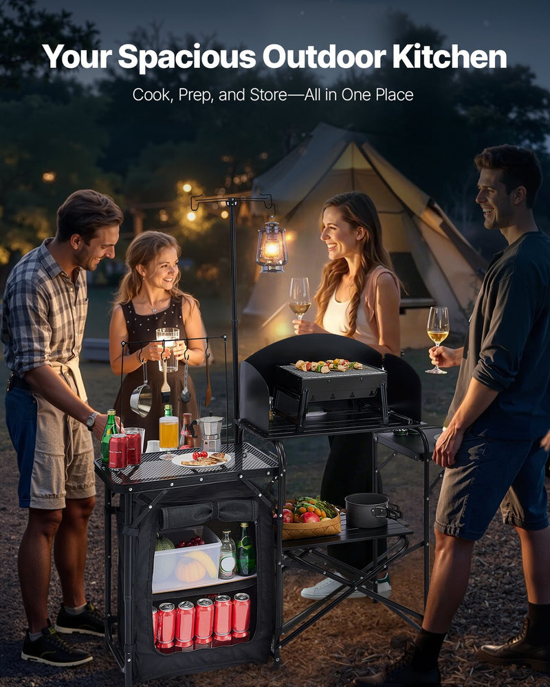 Load image into Gallery viewer, Camping Kitchen Table Portable Outdoor Cook Station Storage Windshield Aluminum
