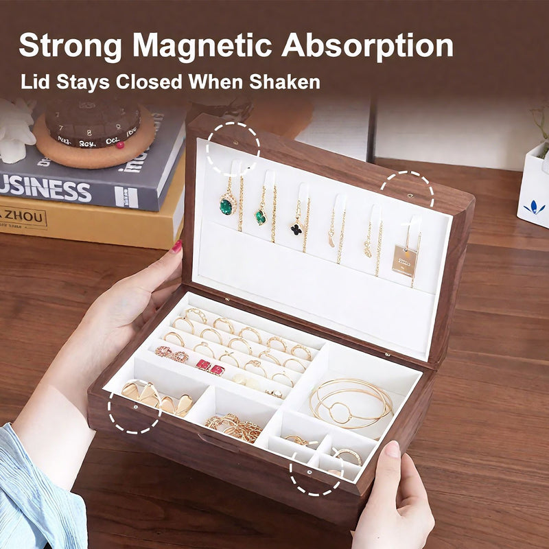 Load image into Gallery viewer, Solid Wood Jewelry Storage Box Ladies Retro Wooden Necklace Jewelry Bracelet Watch Display Box Handmade Wedding Birthday Anniversary Jewelry Box
