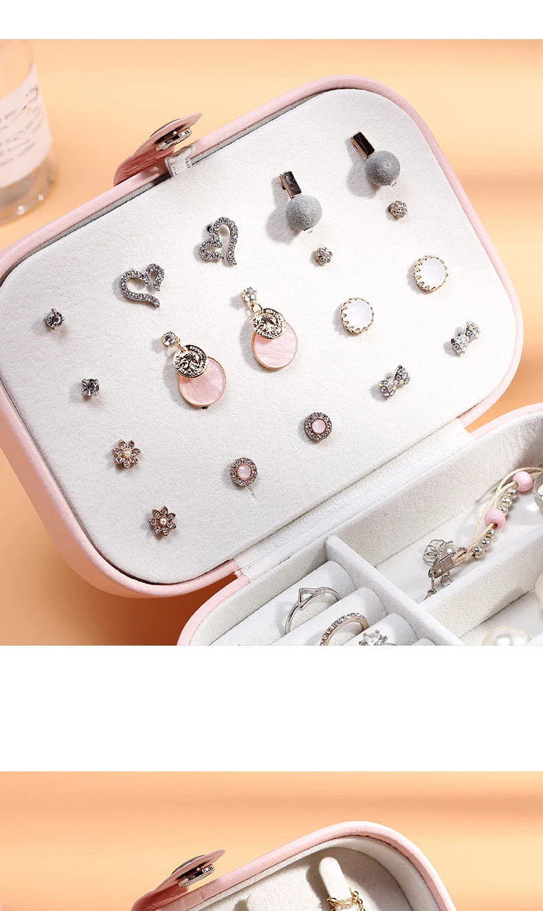 Load image into Gallery viewer, Portable Jewelry Box Jewelry Organizer Display Travel Jewelry Case Boxes Button Leather Storage Zipper Jewelers Joyero
