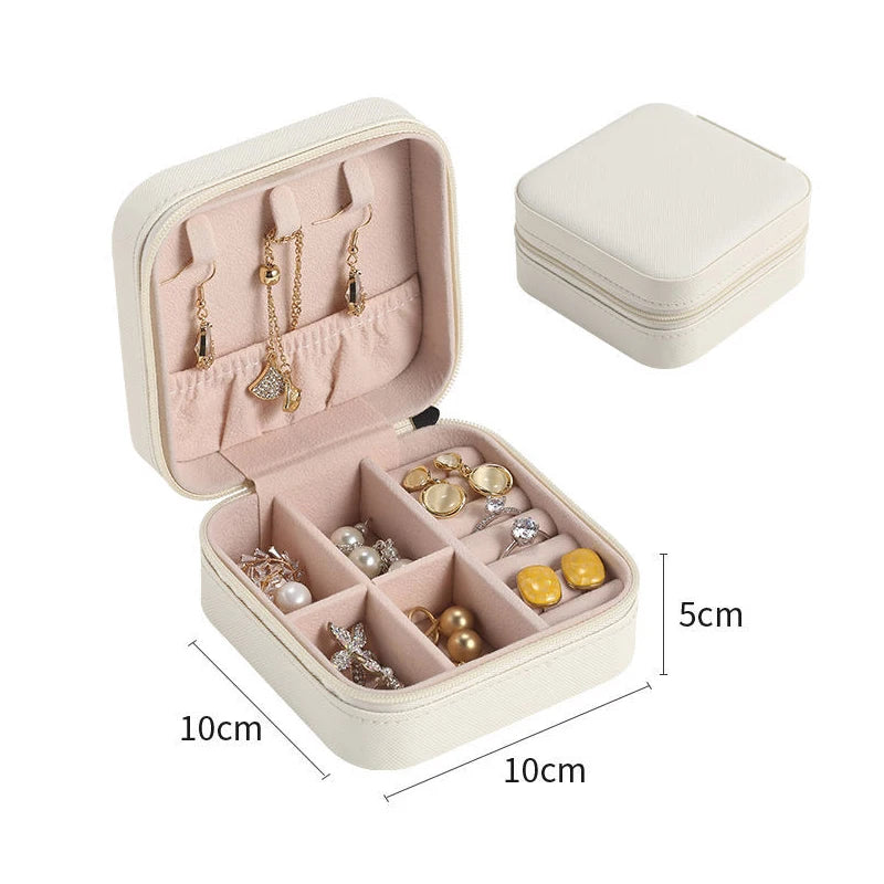 Load image into Gallery viewer, Portable Jewelry Box Jewelry Organizer Display Travel Jewelry Case Boxes Button Leather Storage Zipper Jewelers Joyero
