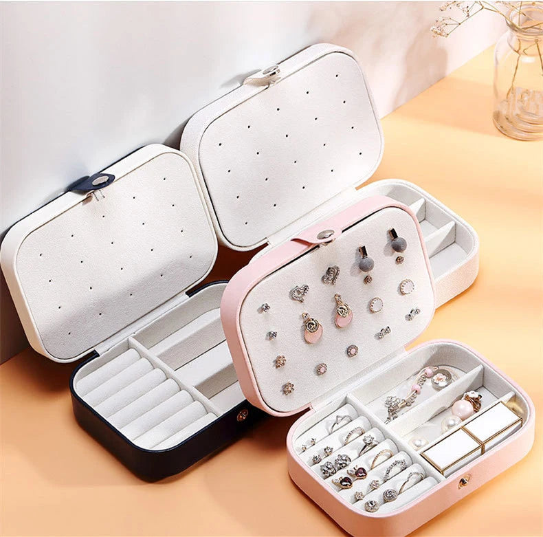 Load image into Gallery viewer, Portable Jewelry Box Jewelry Organizer Display Travel Jewelry Case Boxes Button Leather Storage Zipper Jewelers Joyero
