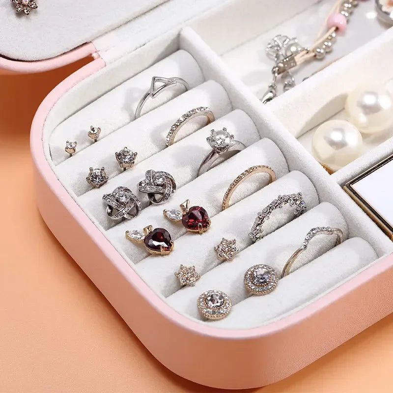 Load image into Gallery viewer, Portable Jewelry Box Jewelry Organizer Display Travel Jewelry Case Boxes Button Leather Storage Zipper Jewelers Joyero
