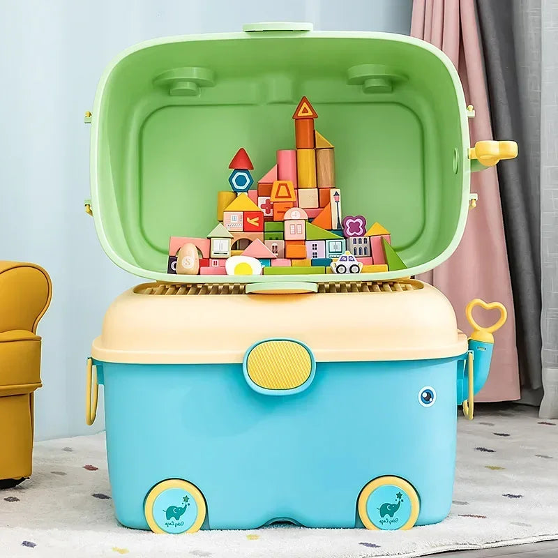 Load image into Gallery viewer, Children's Large Toy Storage Box with Cartoon Design Dustproof PP Bin with Wheels for Clothes &amp; Building Blocks Organization
