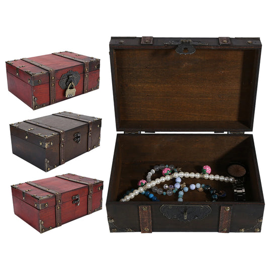 Vintage Wooden Jewelry Box Vintage Wooden Storage Box Decorative Treasure Jewelry Chest with Lock Home Decoration