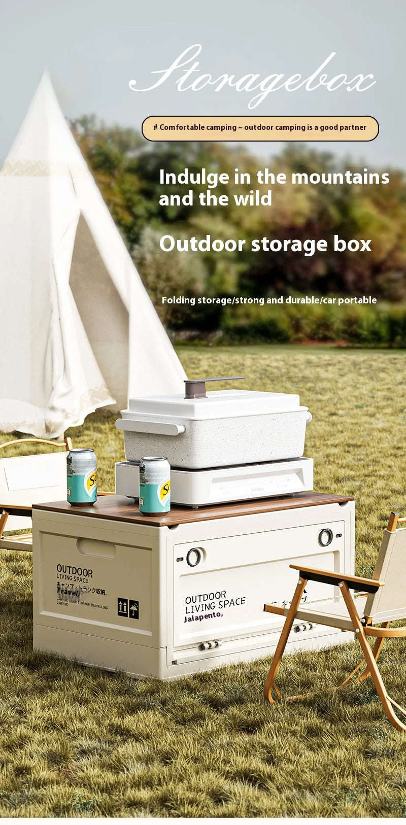 Load image into Gallery viewer, Outdoor Camping Storage Box Camping Wooden Lid Folding Box Car Trunk Storage Box Side Opening Plastic Organizer Box
