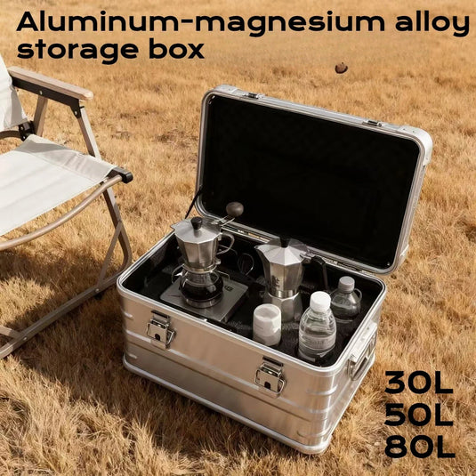 30L 50L 80L Aluminum Alloy Travel Storage Box Silver Storage Box for Camping Household Car Picnic Travel Camping Outdoor storage