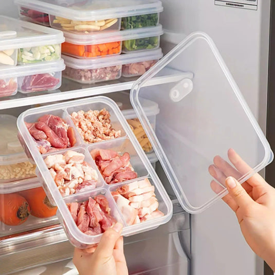 Refrigerator Storage Box 4/6 Grid Food Vegetable Fruit Storage Box Fridge Organizer Drain Basket Meat Onion Ginger Clear Crisper