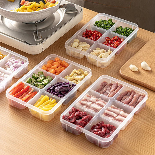Refrigerator Storage Box 4/6 Grid Food Vegetable Fruit Storage Box Fridge Organizer Drain Basket Meat Onion Ginger Clear Crisper