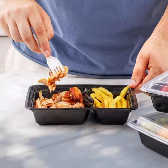 10PCS Disposable Food Boxes Compartments With Lids Disposable Bento Boxes Kitchen Storage Bento Fruit Takeaway Food Container