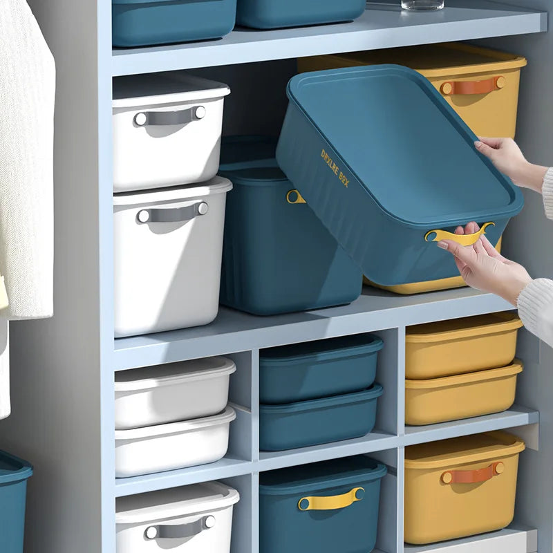 Load image into Gallery viewer, Toy Storage Box with Lid Desktop Plastic Snacks Cosmetics Organizer Basket Dormitory Wardrobe Sundry Pants Clothes Storage Box
