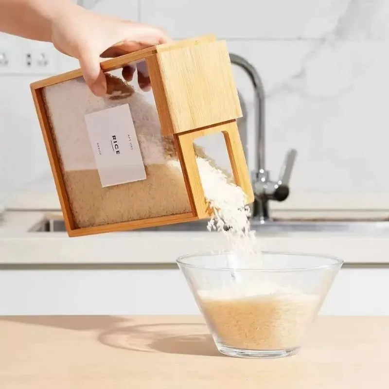 Load image into Gallery viewer, New Household Kitchen Bamboo and Wood Sliding Grain Storage Box Wooden Food Storage Box Dispenser
