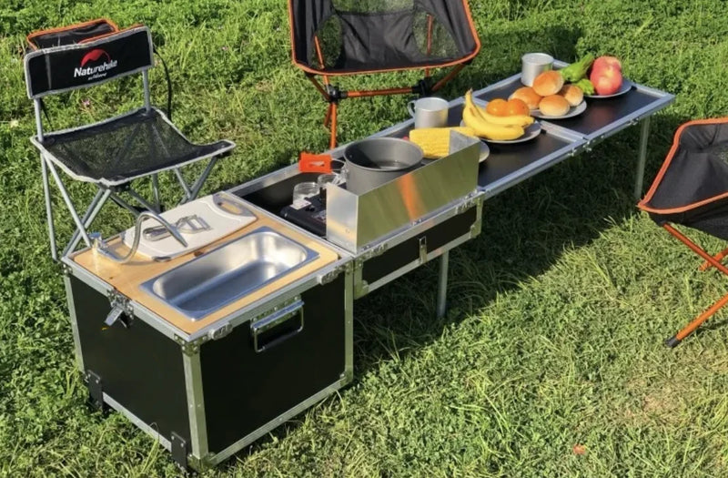 Load image into Gallery viewer, Outdoor Camping Portable Mobile Kitchenette Camping Picnic Kitchen Cooking Folding Storage Box Integrated Stove
