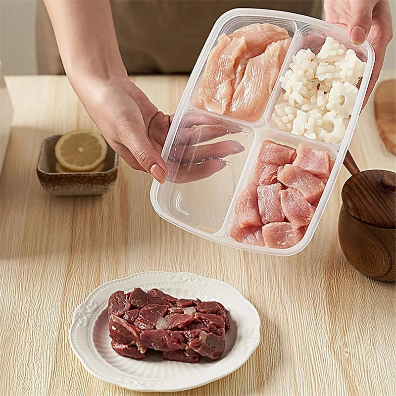 Load image into Gallery viewer, 1PCS 4 Grids Food Fruit Storage Box Portable Compartment Refrigerator Freezer Organizers Meat Onion Ginger Container Boxes
