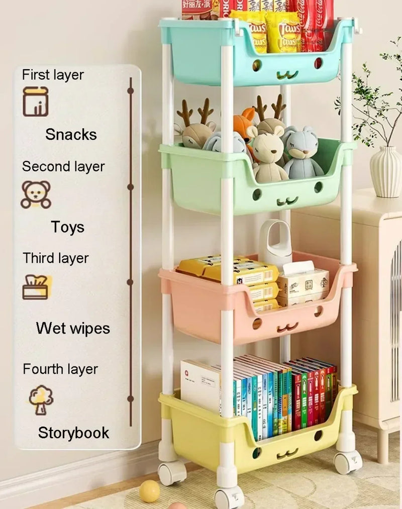 Load image into Gallery viewer, Toy Storage Cart Children's Toy Storage Rack and Shelf Rotating Bookshelf Household Mobile Handcart Living Room Storage Rack
