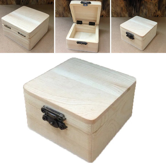 Wooden Storage Box Plain Wood With Lid Multifunction Square Hinged Crafts Gifts Boxes For Home Supply Storages Decoration