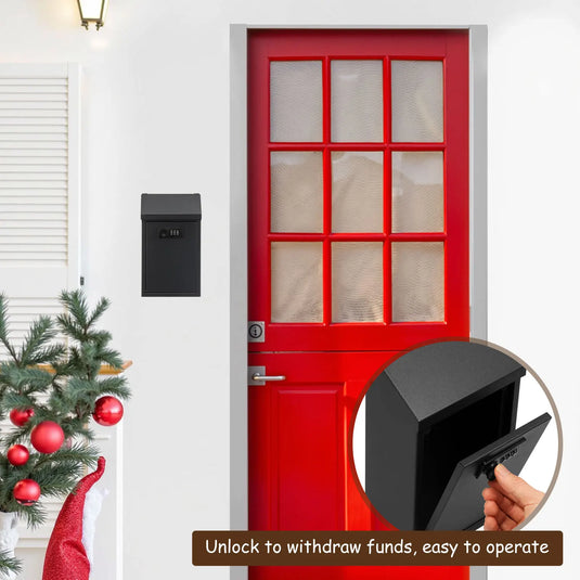Metal Locking Mailbox Wall Mounted Hanging Mailbox Lockable Outdoor Mail Box for House Ballot Donation & Collection Key Drop Box