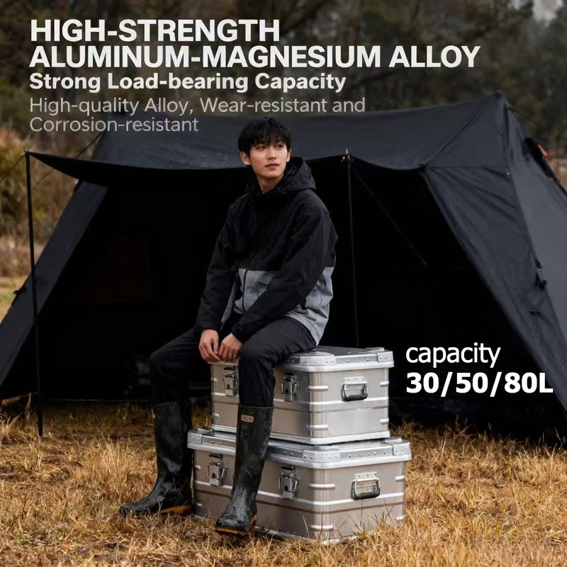 Load image into Gallery viewer, 30L 50L 80L Aluminum Alloy Travel Storage Box Silver Storage Box for Camping Household Car Picnic Travel Camping Outdoor storage
