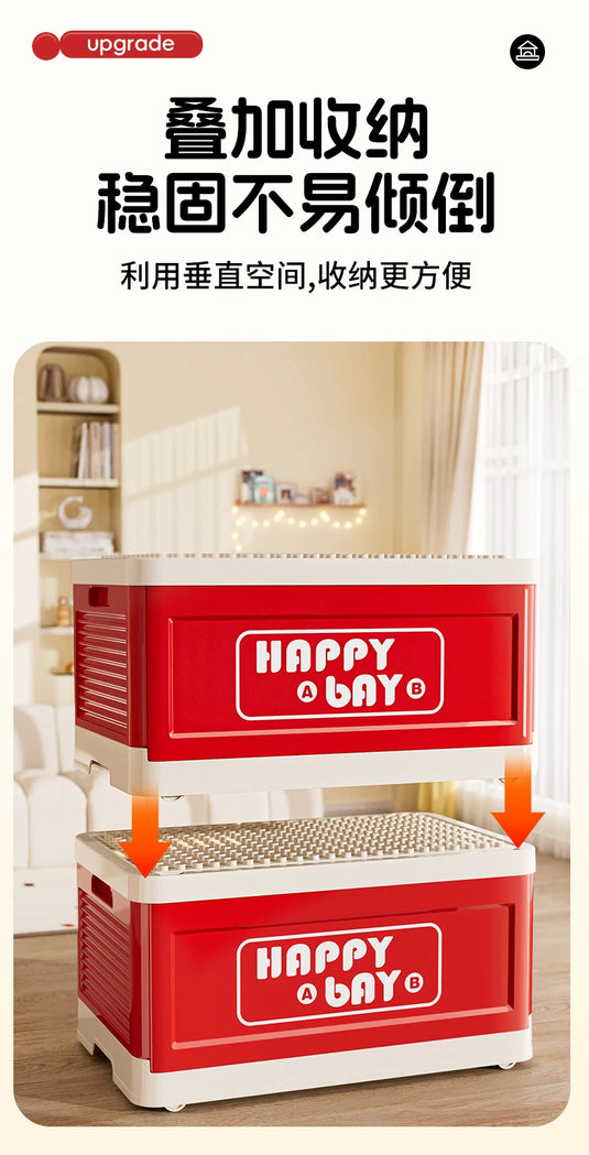 Foldable Toys Storage Box Building Block Organizer Box with Lid Movable Trolley Large Stackable Clothes Snack Storage Boxes