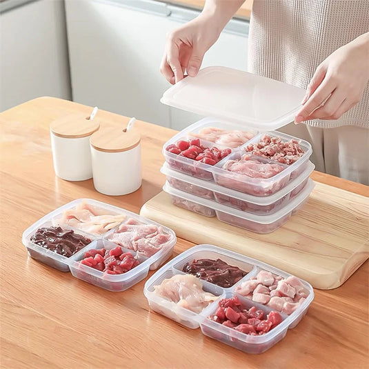 1PCS 4 Grids Food Fruit Storage Box Portable Compartment Refrigerator Freezer Organizers Meat Onion Ginger Container Boxes