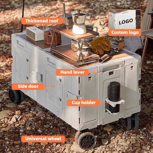Collapsible Camping Storage Cart Camping Equipment Versatile Outdoor Folding Storage Box With Cutting Board And Wheels