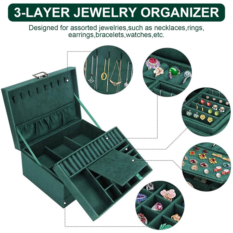 Load image into Gallery viewer, Jewelry Box for Women 3 Layers Large Jewelry Organizer with velvet Travel Jewelry Storage Organizer for Earring Ring Necklace
