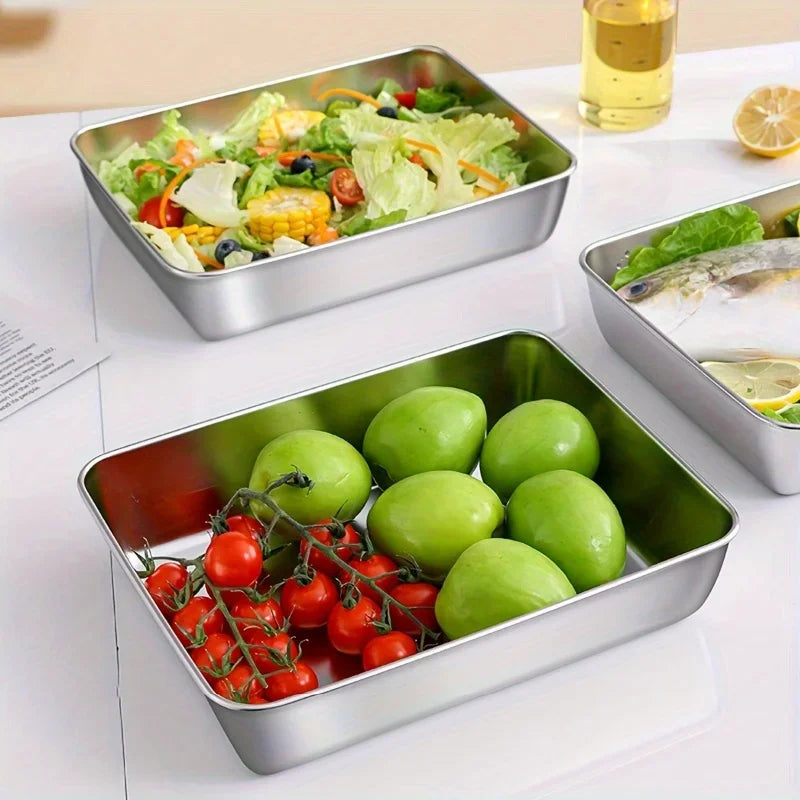 Load image into Gallery viewer, Stainless Steel Fresh-Keep Box Sealed Lunch Box with Lid Rectangle Food Container Fruit Refrigerator Storage Organizer Container
