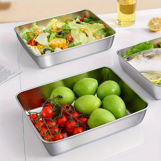 Stainless Steel Fresh-Keep Box Sealed Lunch Box with Lid Rectangle Food Container Fruit Refrigerator Storage Organizer Container