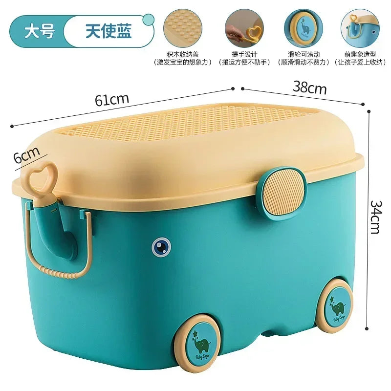 Load image into Gallery viewer, Children's Large Toy Storage Box with Cartoon Design Dustproof PP Bin with Wheels for Clothes &amp; Building Blocks Organization
