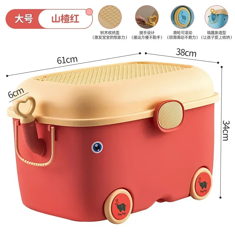 Load image into Gallery viewer, Children's Large Toy Storage Box with Cartoon Design Dustproof PP Bin with Wheels for Clothes &amp; Building Blocks Organization

